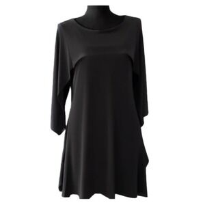 By JJ‎ Women's Layered Wrinkle Free Black 3/4 Sleeve Tunic Blouse MD